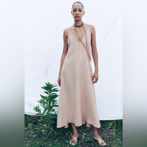 NWT Zara 100% Linen Long Midi Dress ZW Collection - Picture 4 of 9